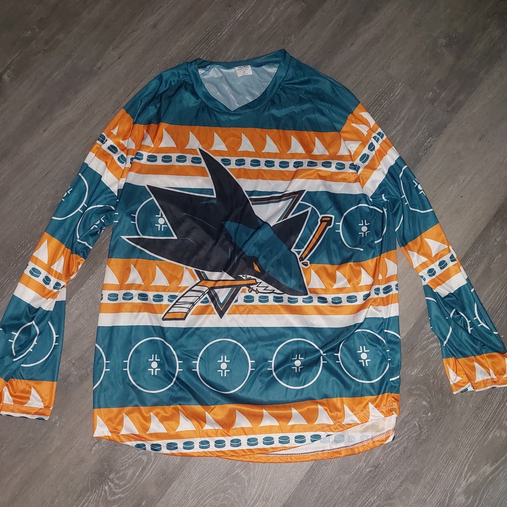 San Jose Sharks Men's Teal & Orange Hockey Jersey Shirt
